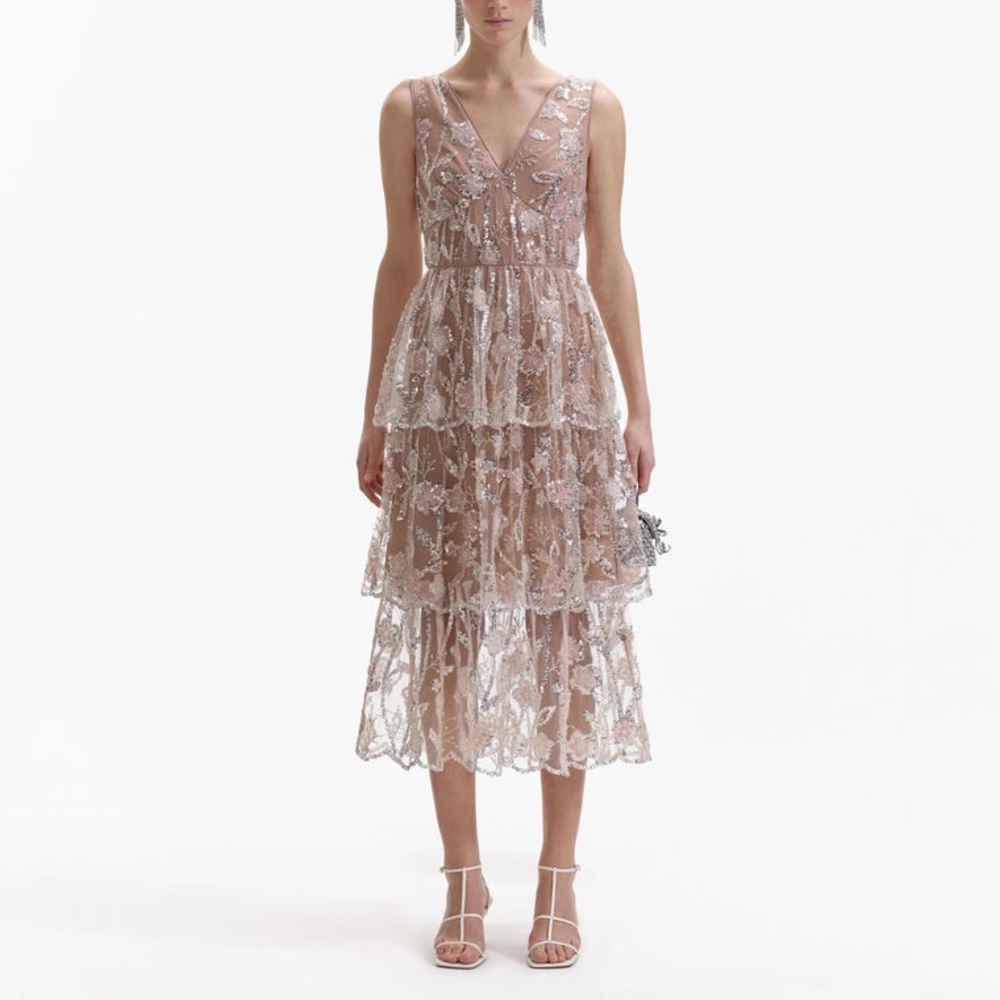 Self-Portrait Sequin Flower Midi Dress Size 2